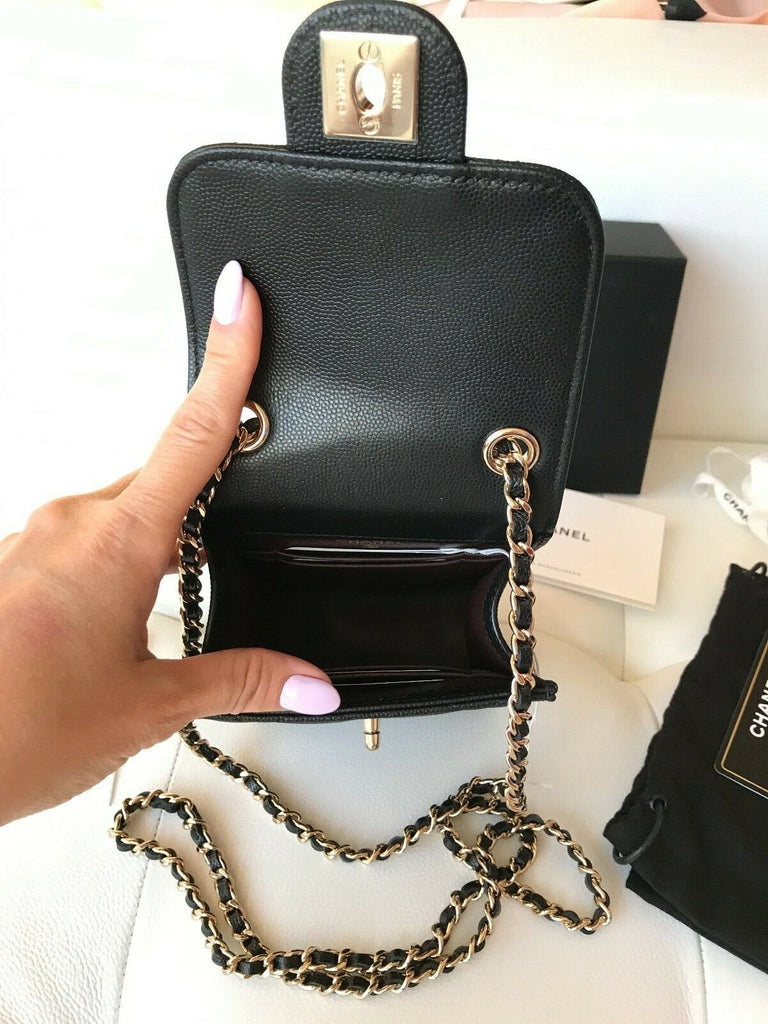 CHANEL BLACK CAVIAR LEATHER CROSSBODY PHONE CASE MINI BAG WOC GOLD HW – Miami Lux Boutique