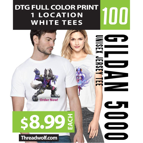 Godkendelse Sinis Pålidelig 100 Full Color DTG White Shirts for $899 – Thread Wolf Screen Printing &  Embroidery