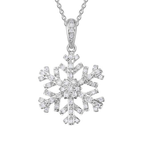 14k White Gold and Diamond Snowflake Pendant