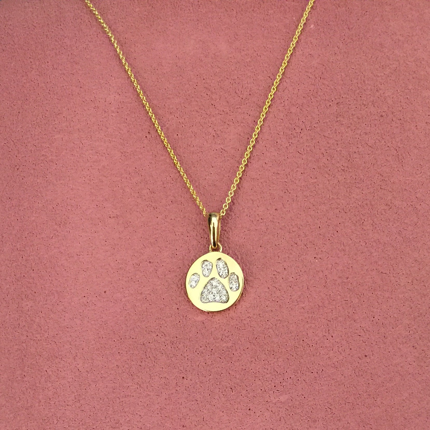 14K Yellow Gold and Diamond Paw Print Necklace