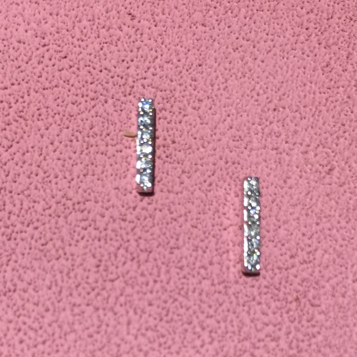 14K White Gold & Diamond Bar Earrings