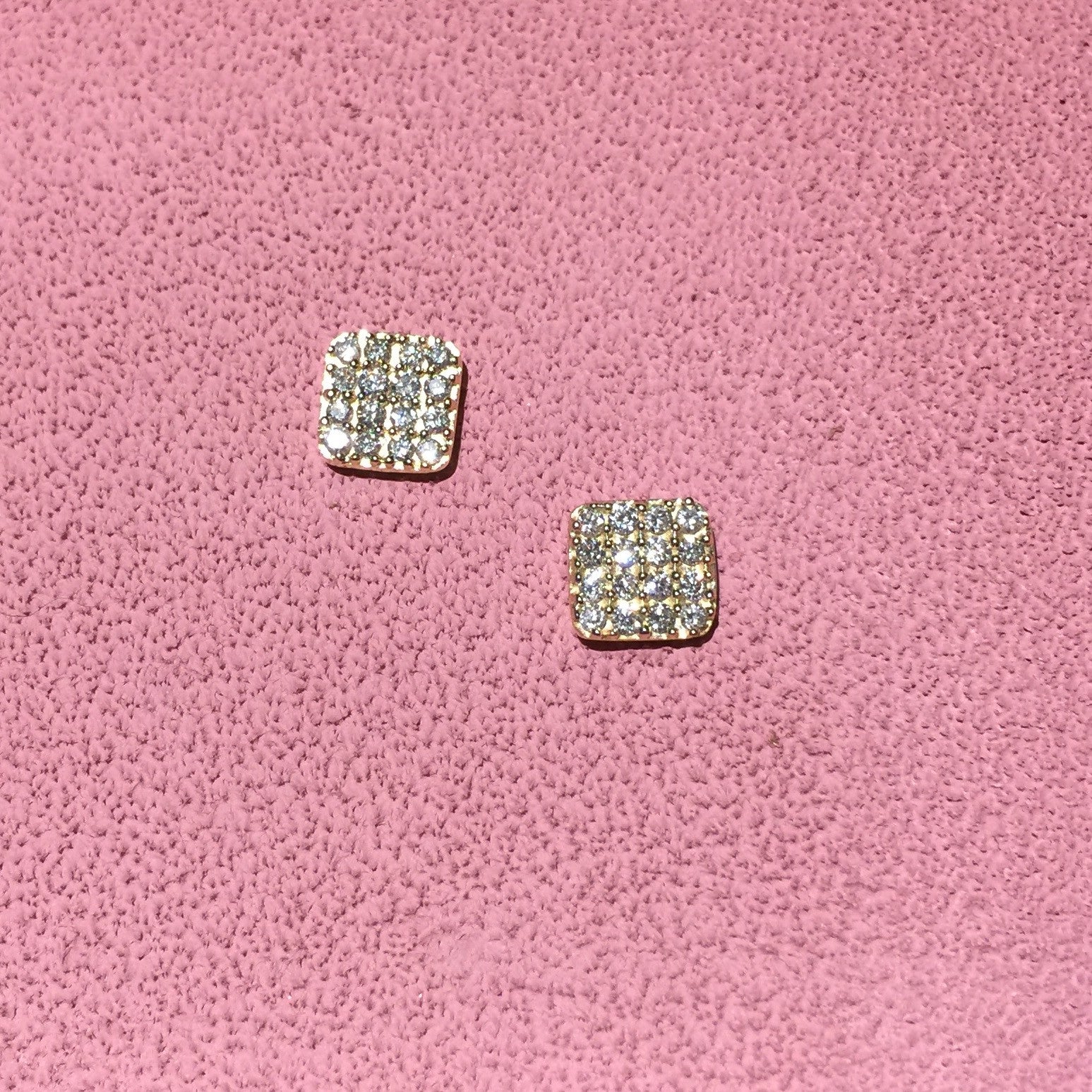 14K Yellow Gold & Diamond Square Earrings