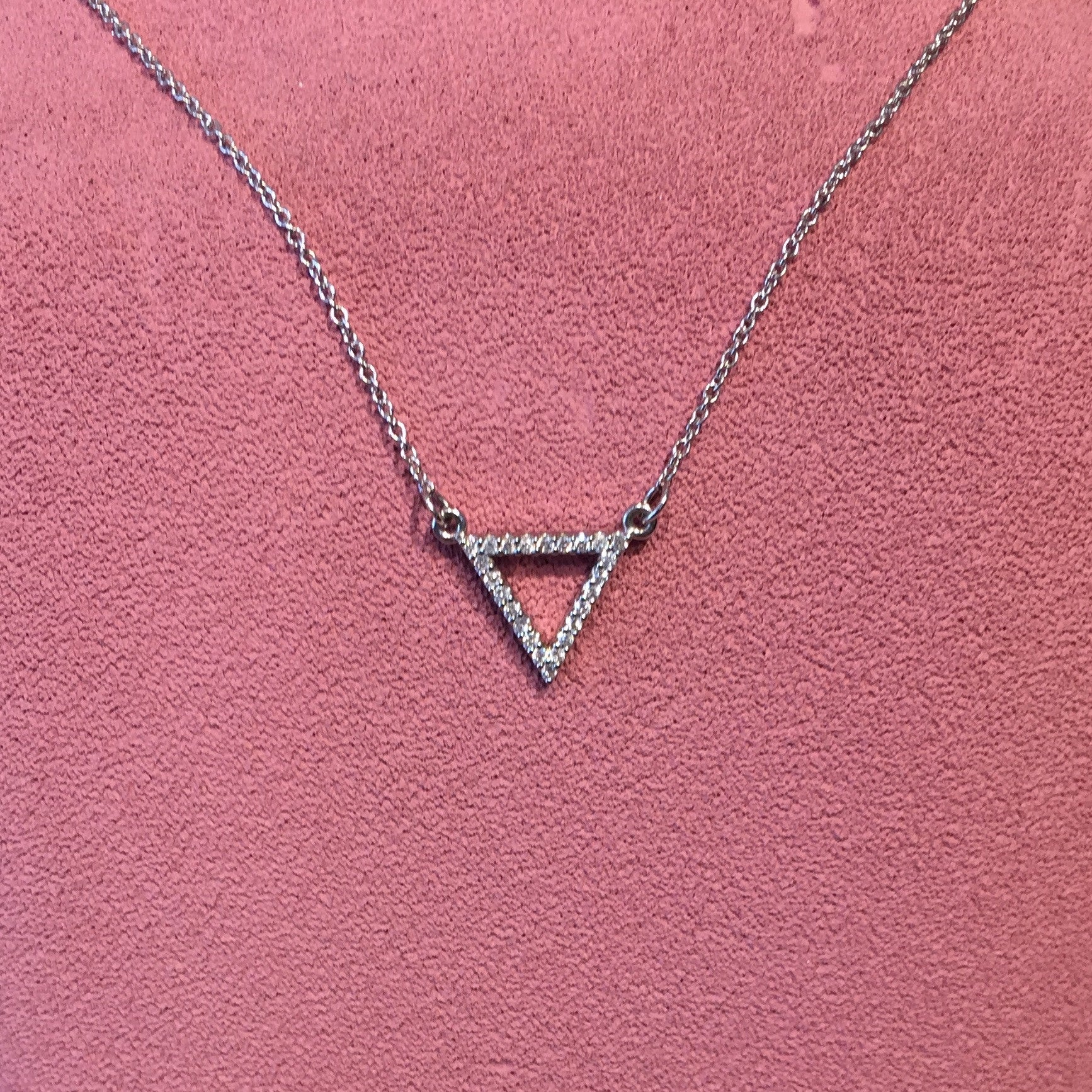 14K White Gold & Diamond Triangle Necklace