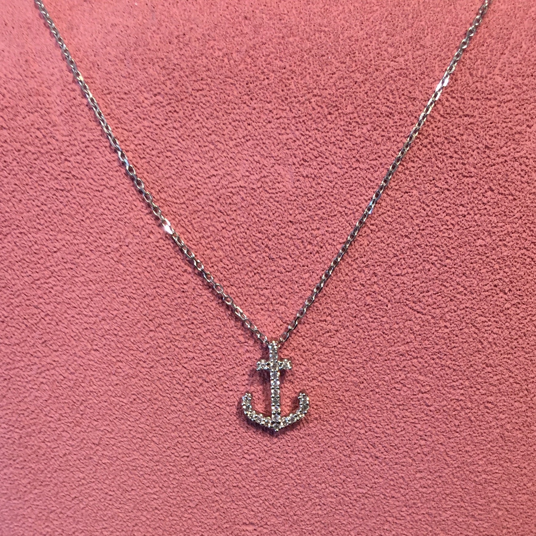 14K White Gold & Diamond Anchor Necklace