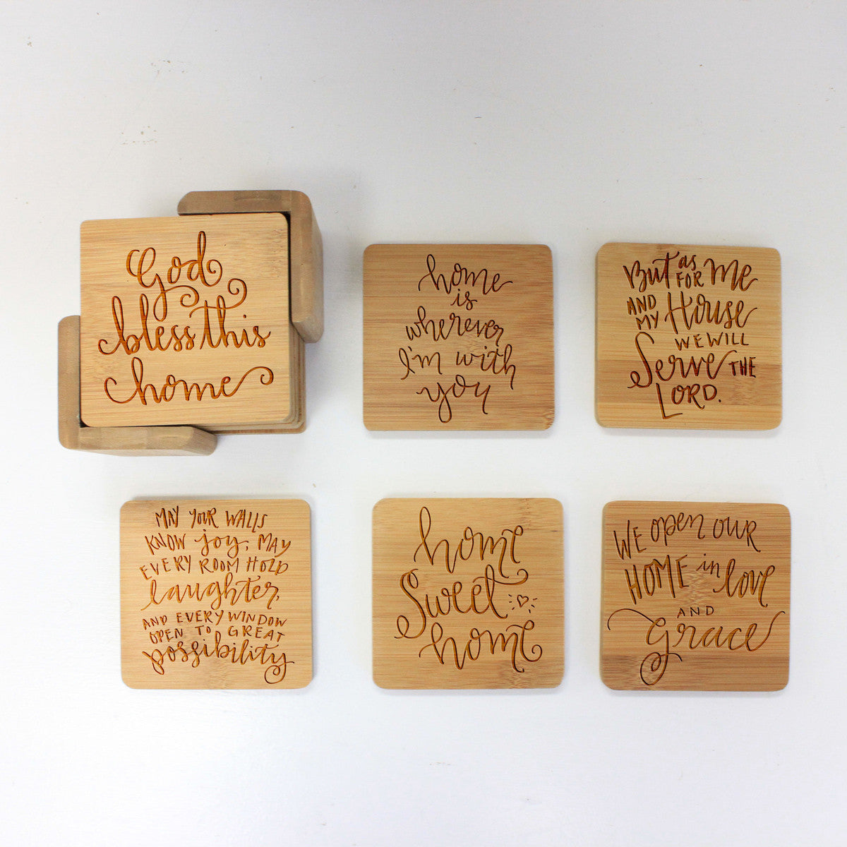 Download Engraved Bamboo Coaster Set "Home Sayings" - Stamp Out