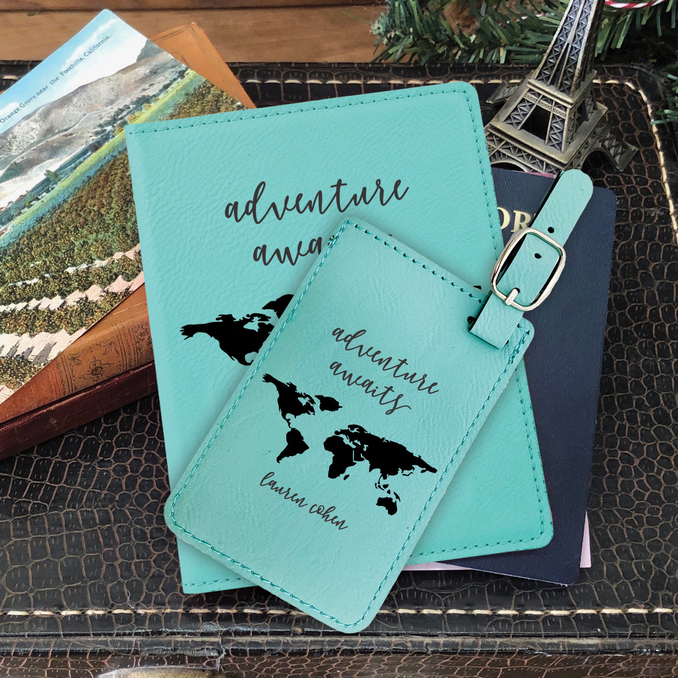 Passport Cover & Luggage Tag Set, Personalized Graduation Gift "Advent