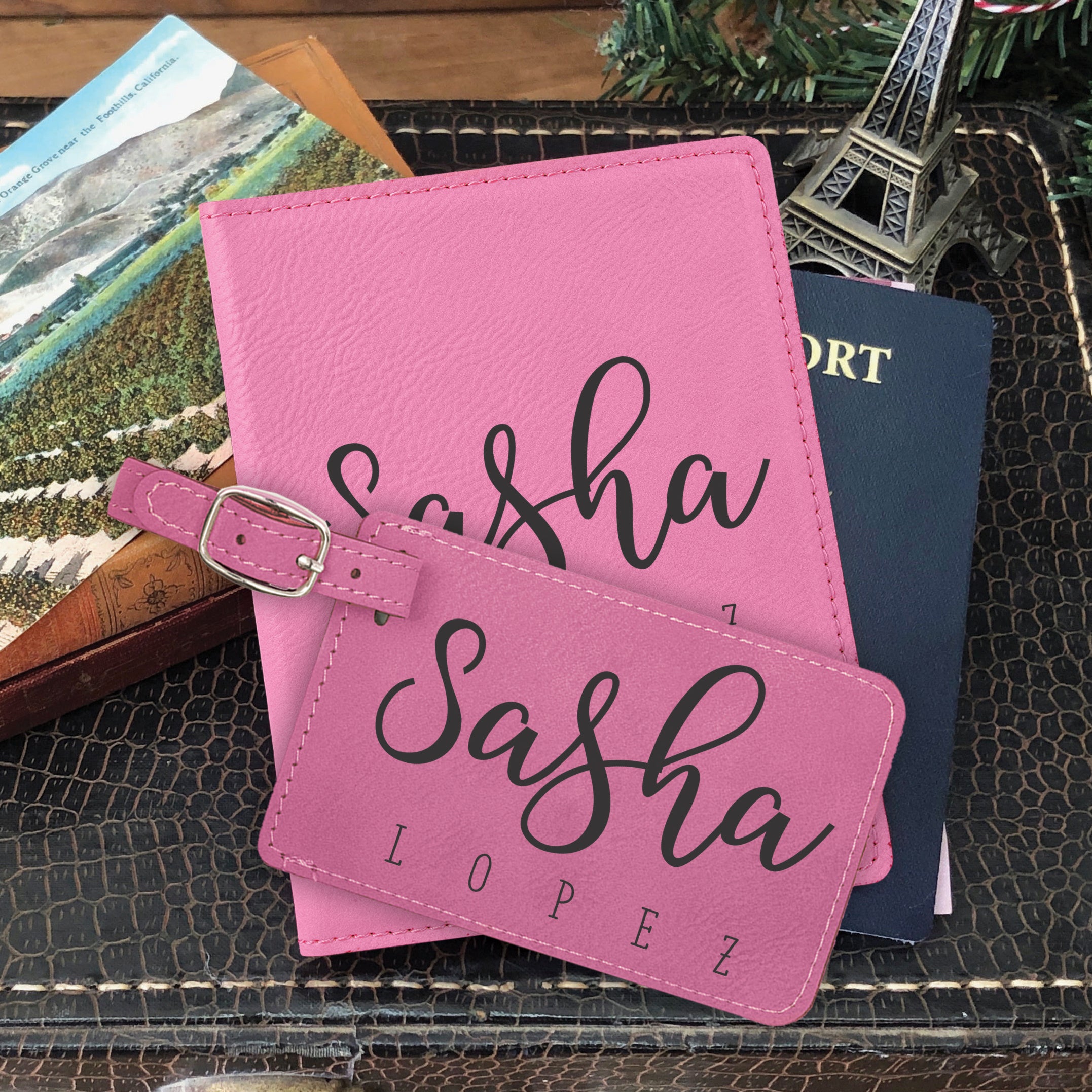 monogrammed passport holder and luggage tag