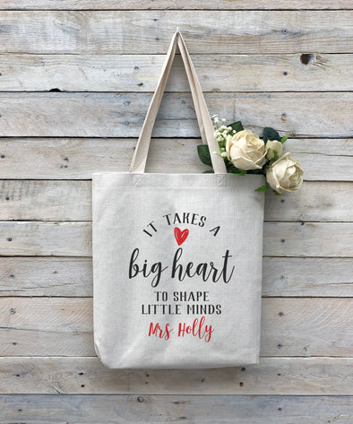 Personalised teacher tote bag It takes a big heart Custom Name