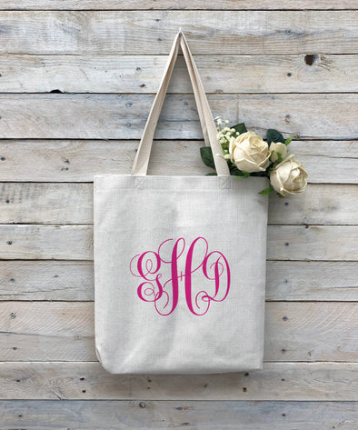 Canvas Tote Bag Custom Made First Initial Monogram 