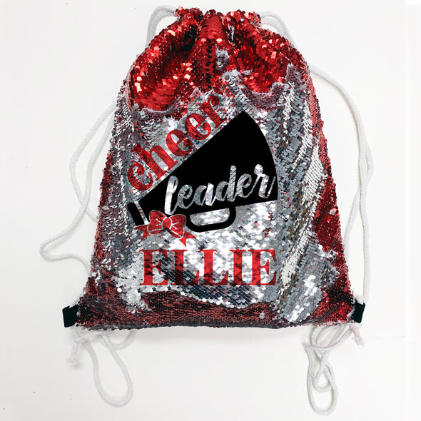 Reversible Sequin Drawstring Bag, Personalized Sequin Bag "Ellie Cheer"