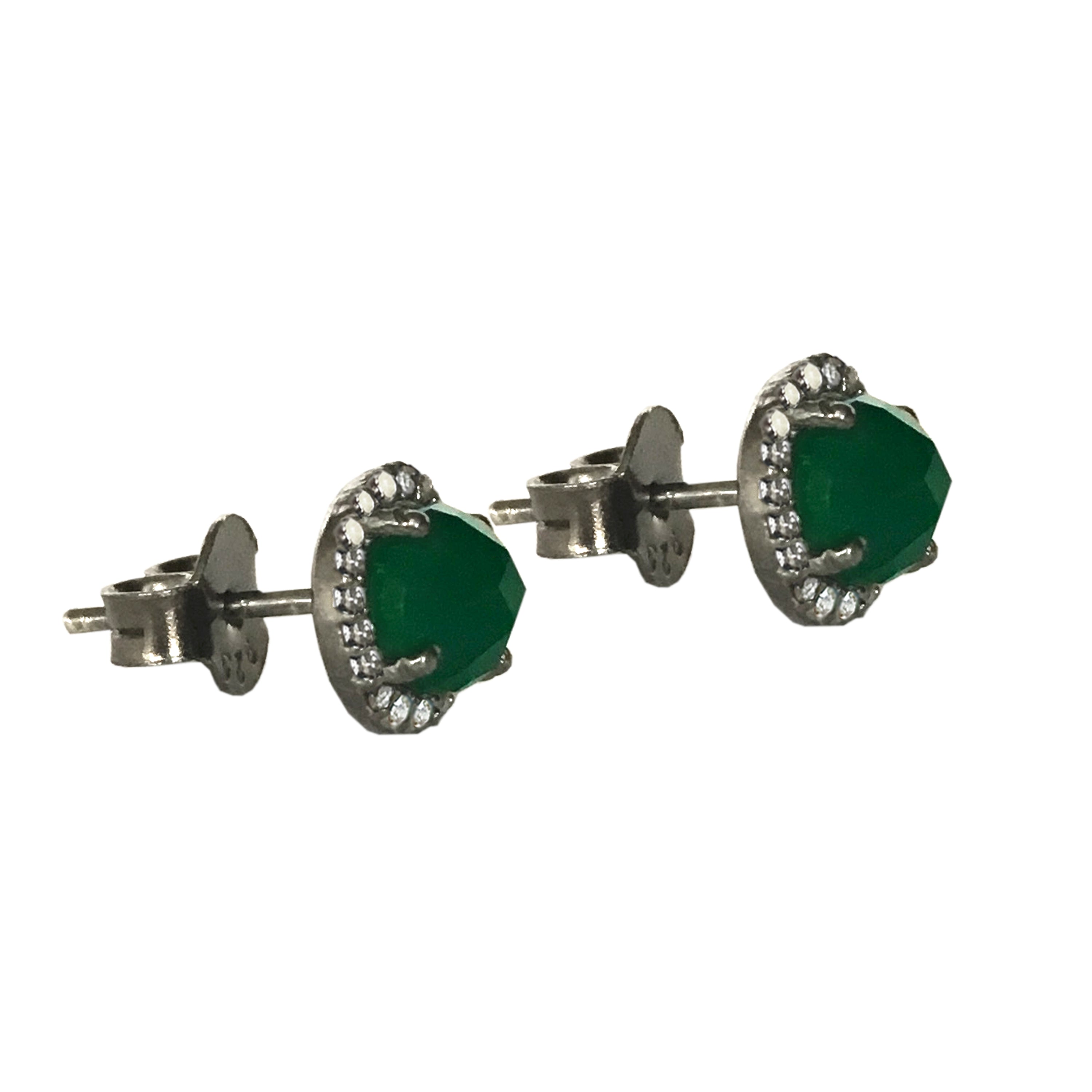 Small Green Onyx & Diamond Stud Earrings