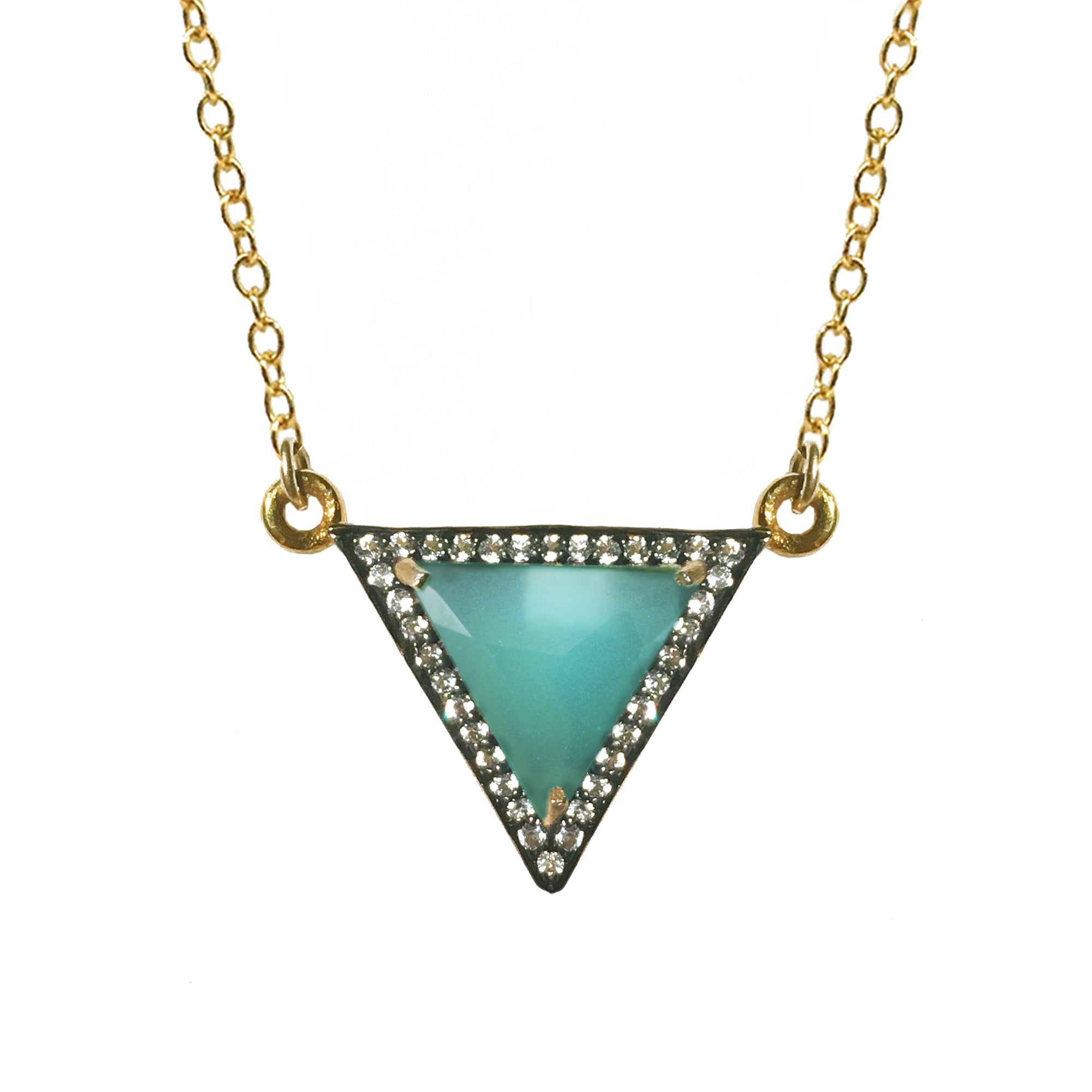 White Topaz  Blue-Green Chalcedony Triangle Necklace