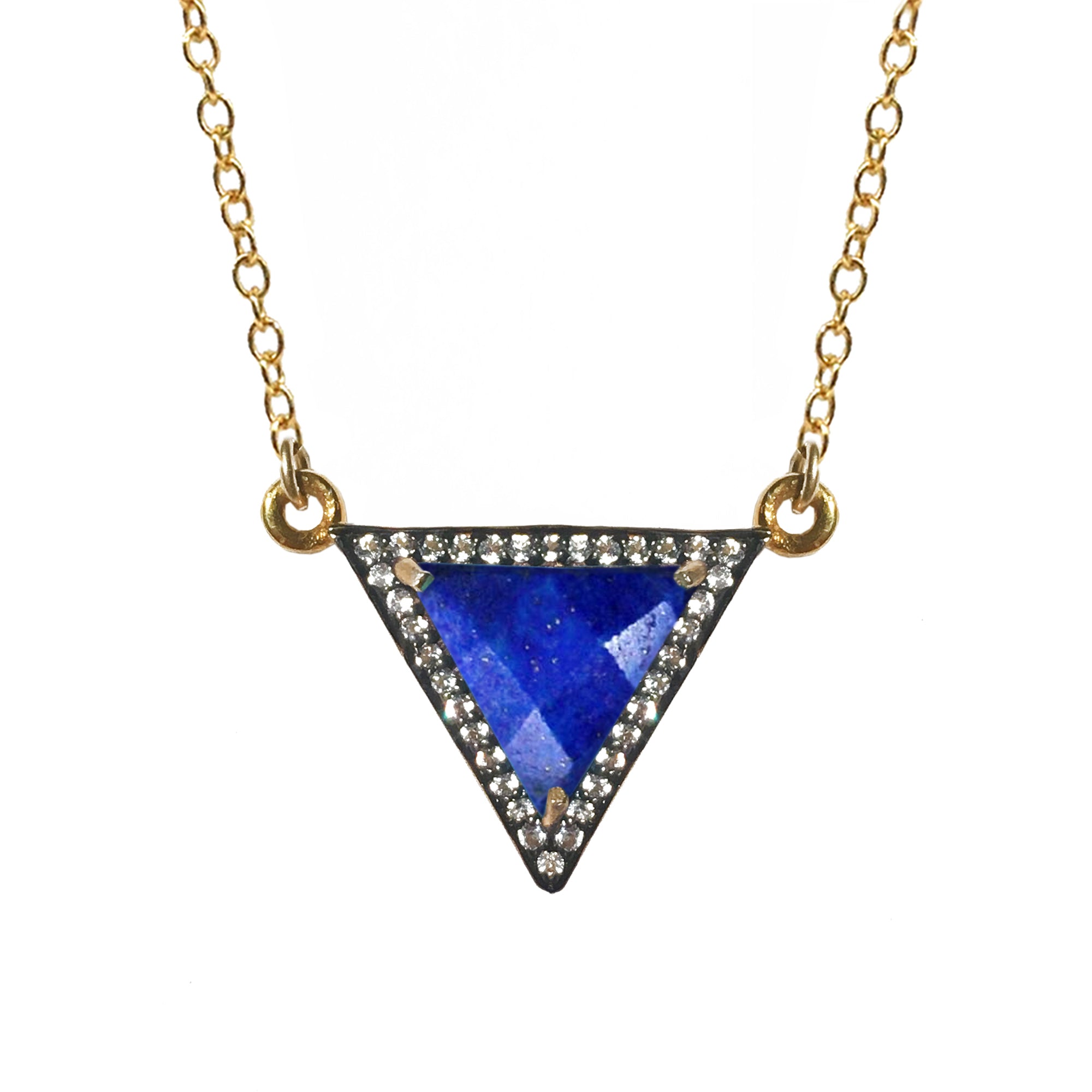 White Topaz Lapis Triangle Necklace