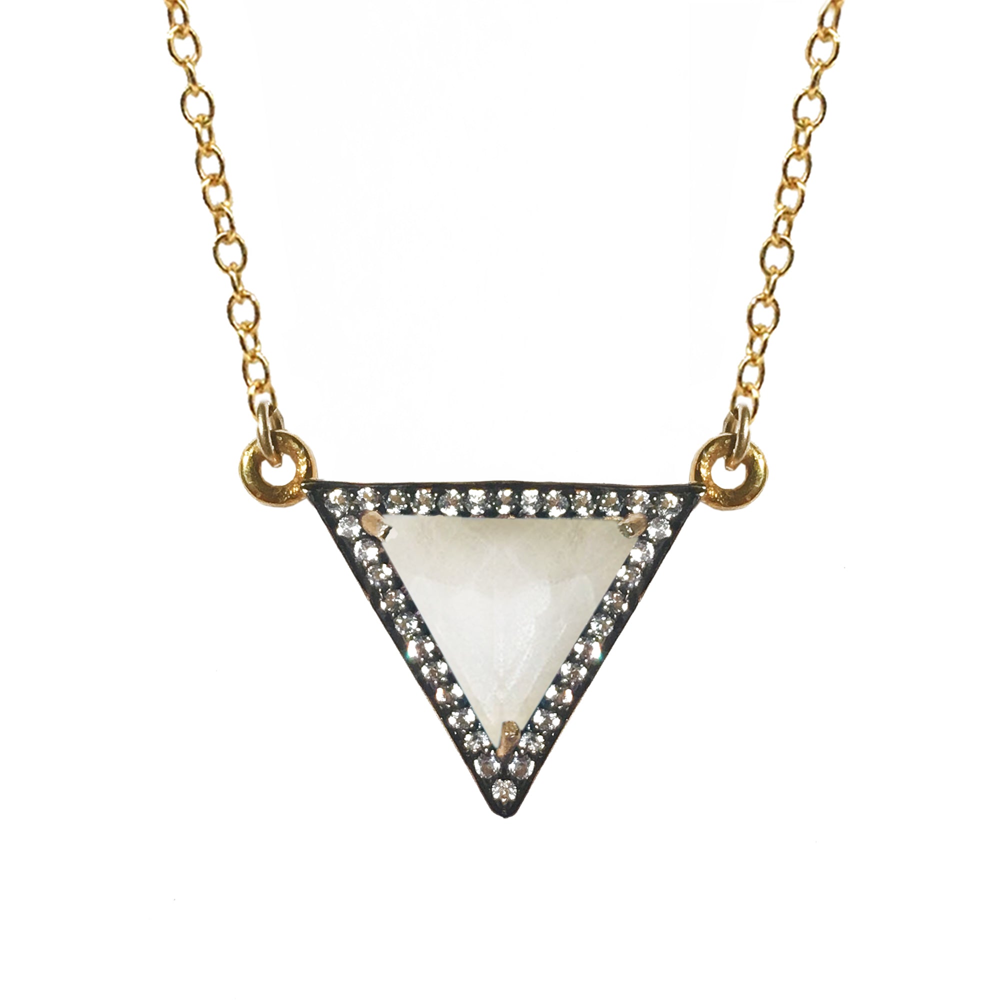 White Topaz Mother of Pearl Triangle Necklace