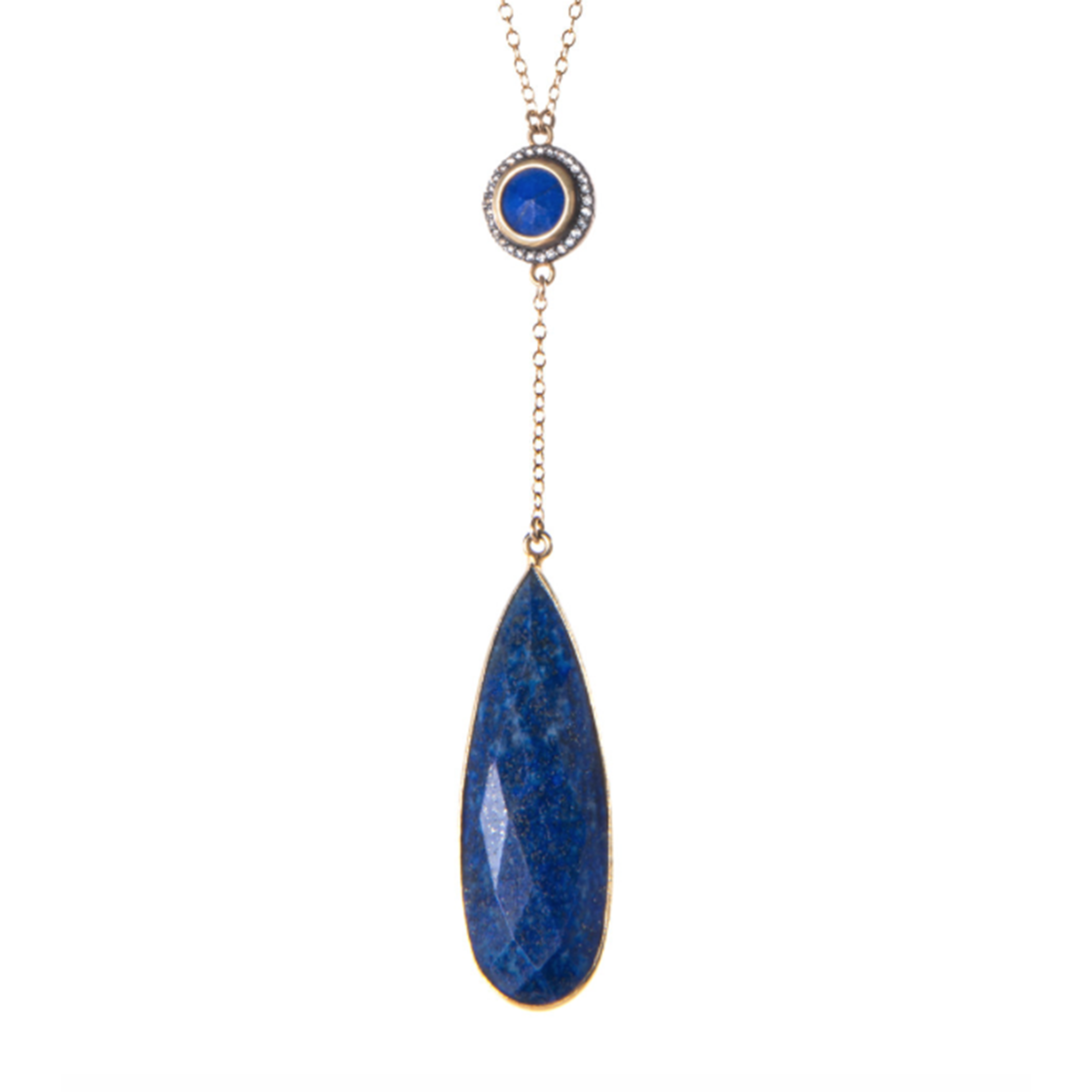 Celestial Teardrop Blue Lapis White Topaz Y Necklace