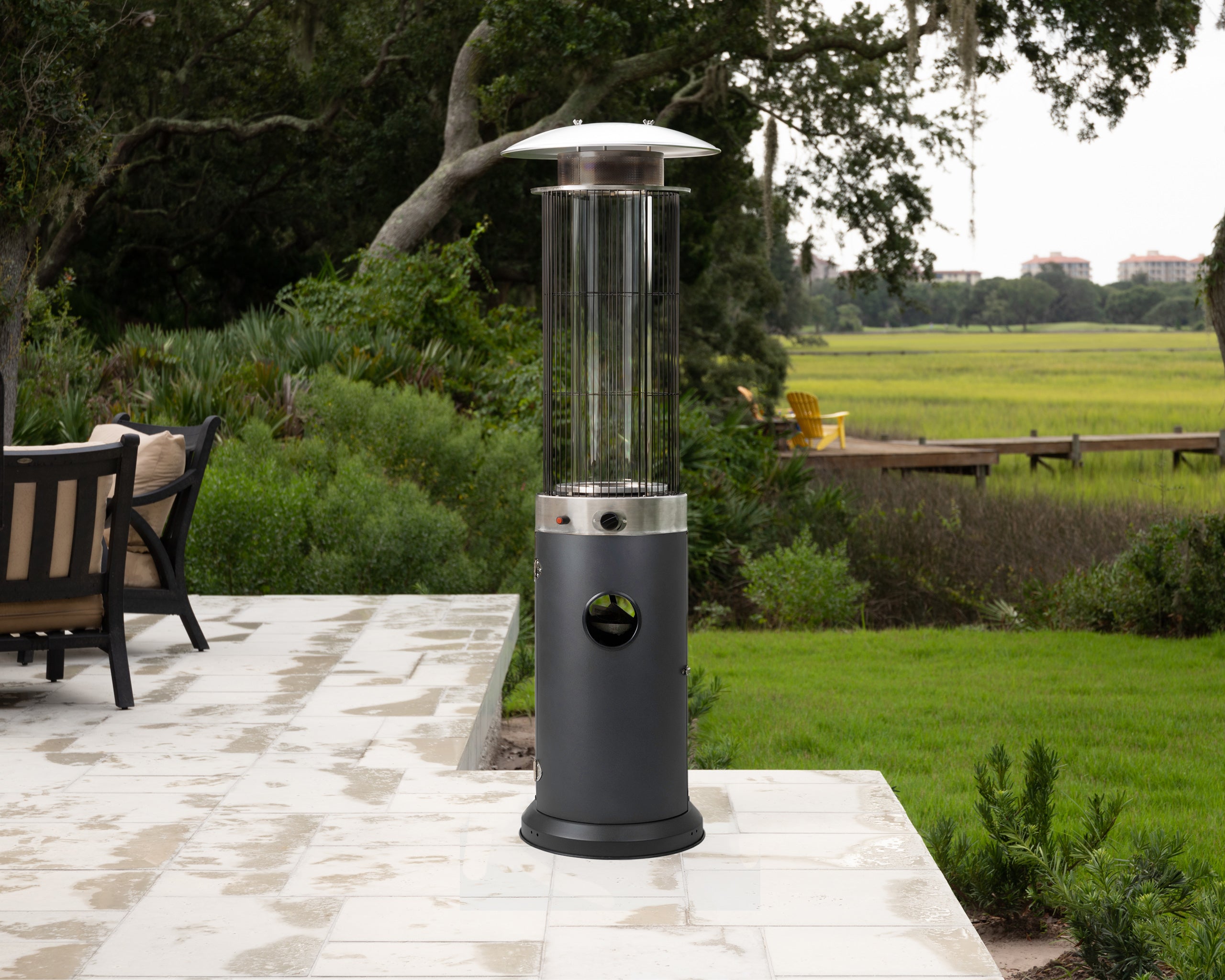 Spiral Flame Patio Heater in Arctic Gray Exclusive Fire