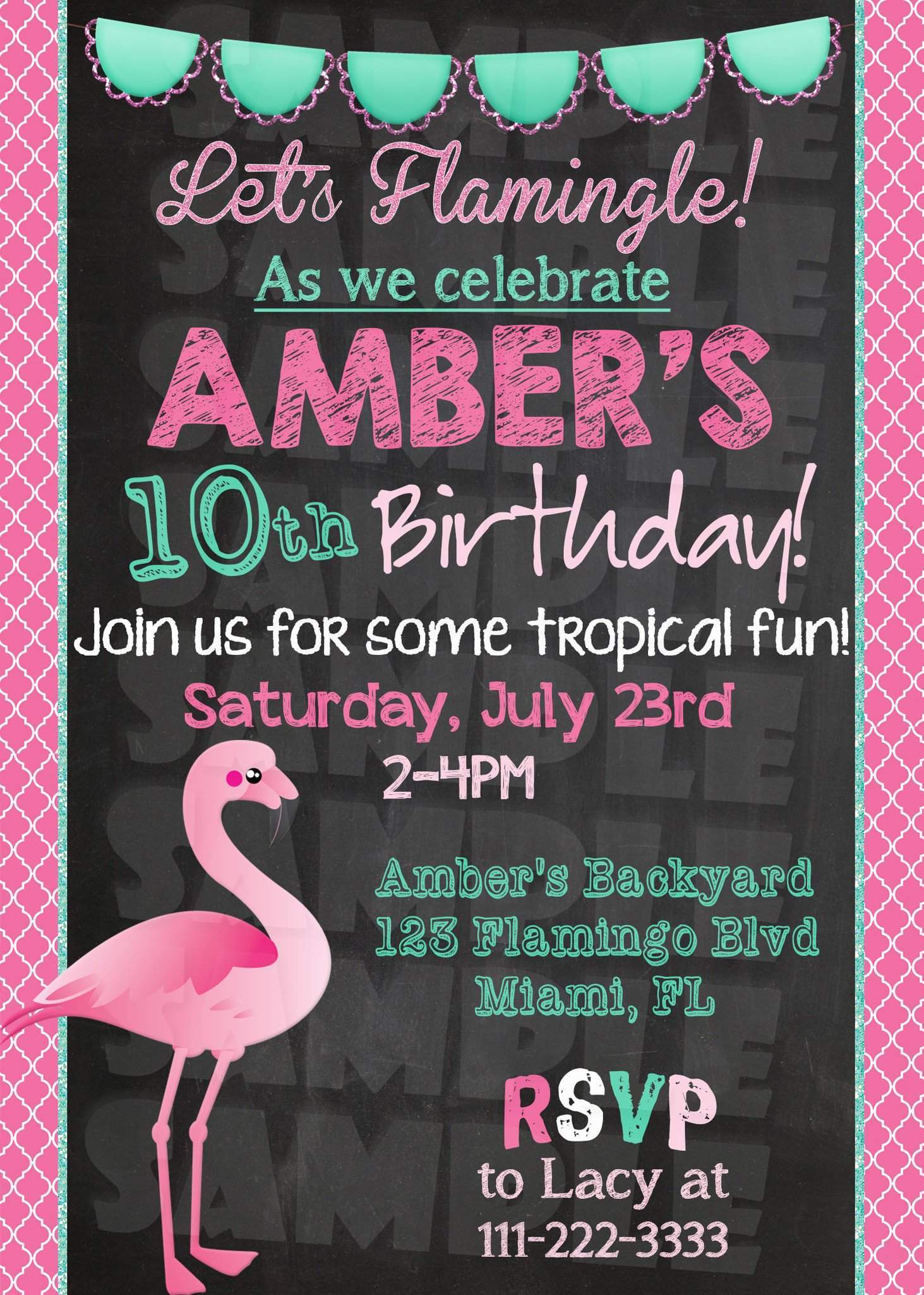 Flamingo Birthday Invitation Forever Fab Boutique