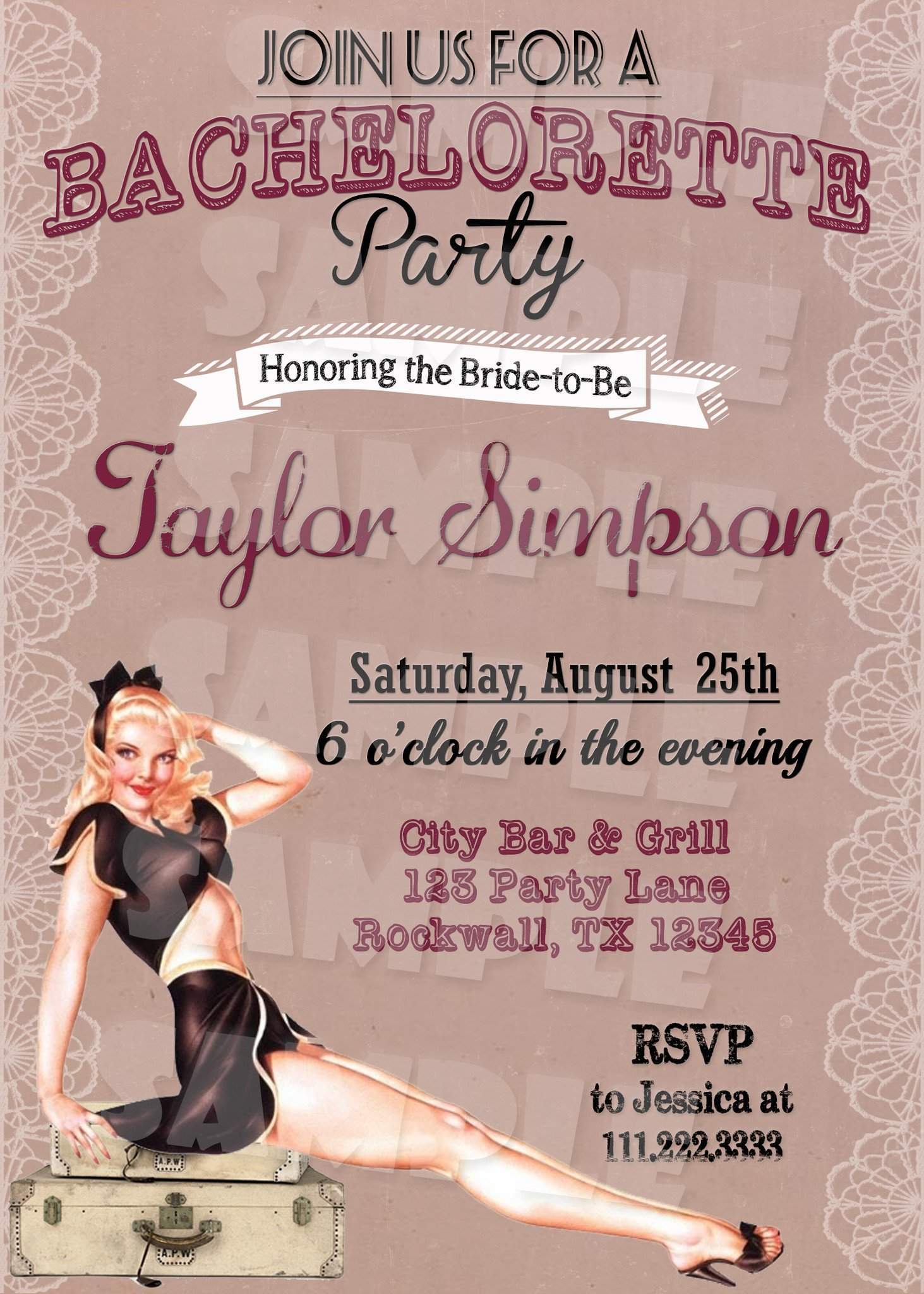 Pin Up Girl Bachelorette Party Invitations 2