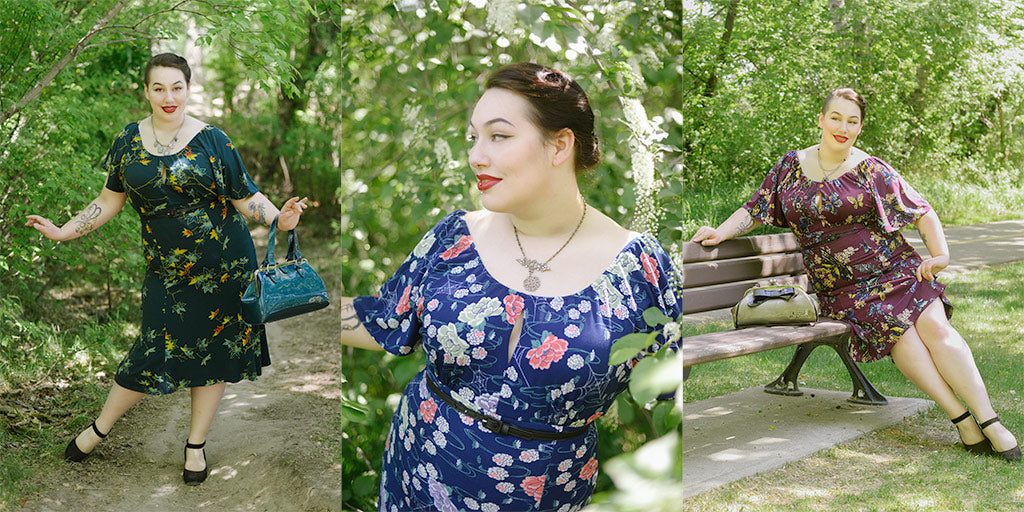 Pinup Couture Butterfly Dresses in Leaves, Spiderweb Floral, and Moth Print