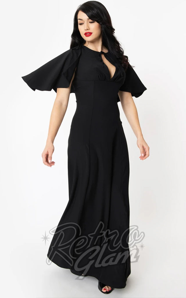 Unique Vintage Addams Caplette Gown in Black – Retro Glam