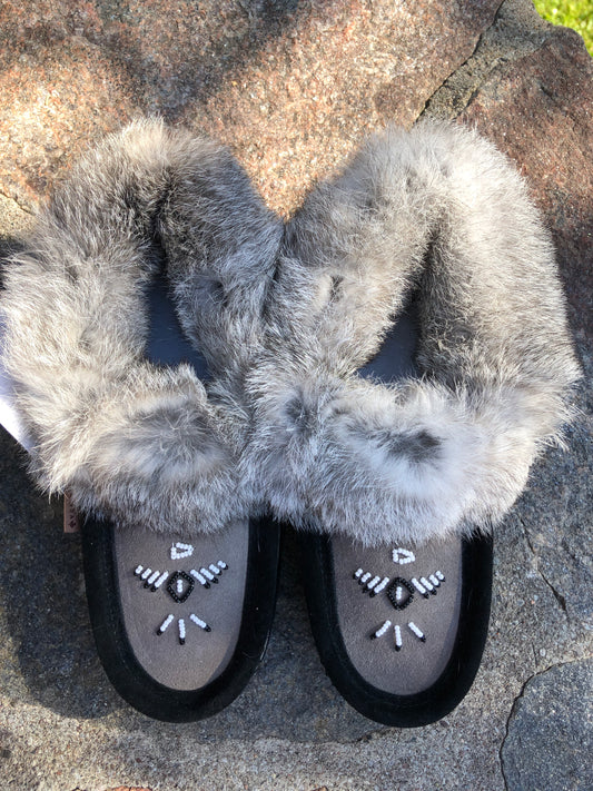 Sheepskin Slippers with Rabbit Fur Trim-Natural – Whetung Ojibwa Centre