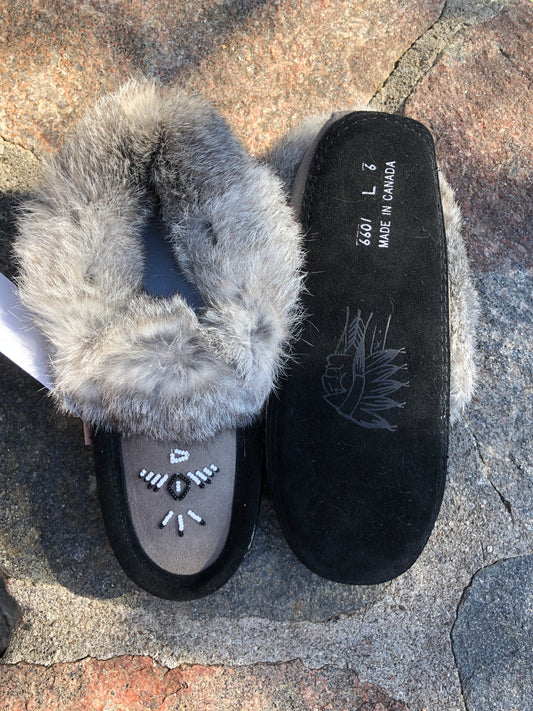 Sheepskin Slippers with Rabbit Fur Trim-Natural – Whetung Ojibwa Centre