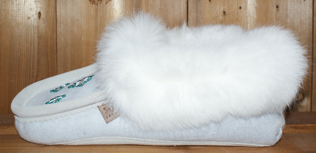 white fur slippers