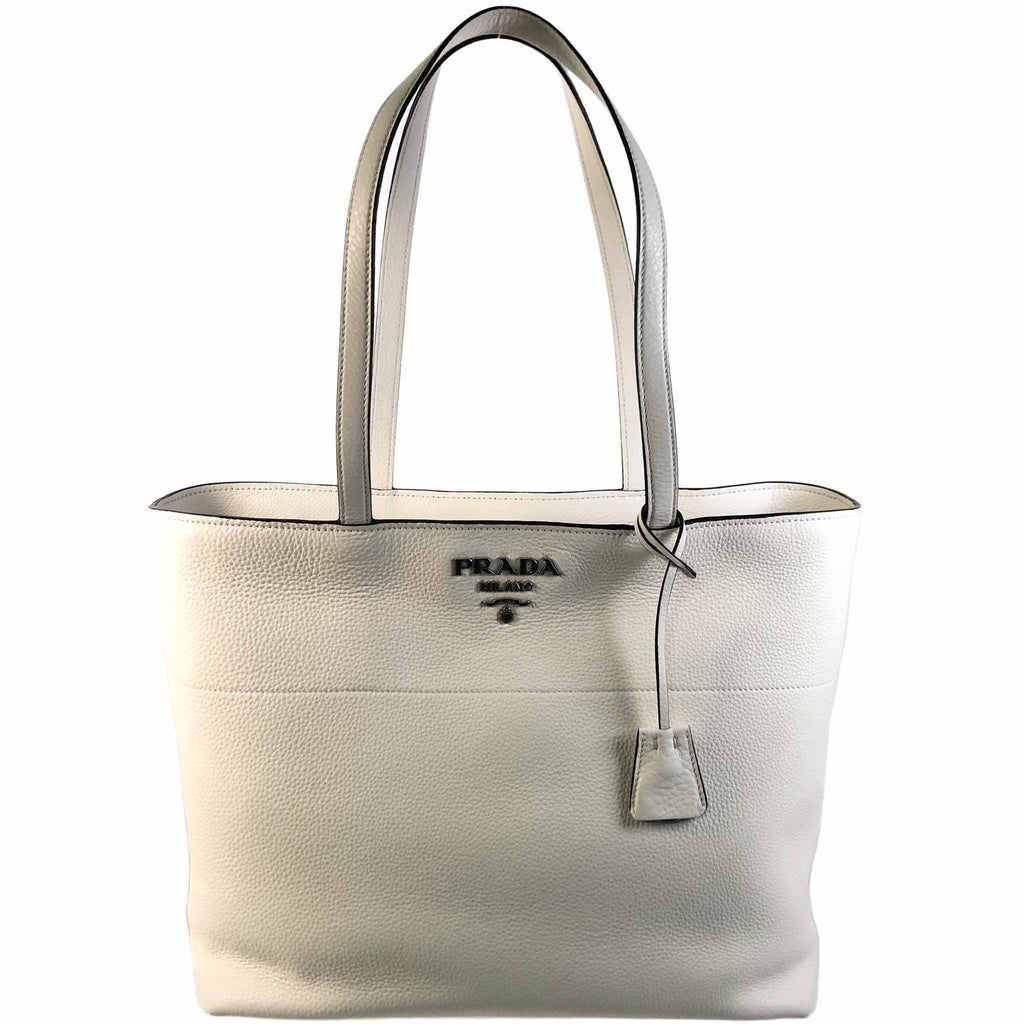 NEW PRADA Vitello Phenix Leather Zip Tote Bag, White – Malvaddiction LLC