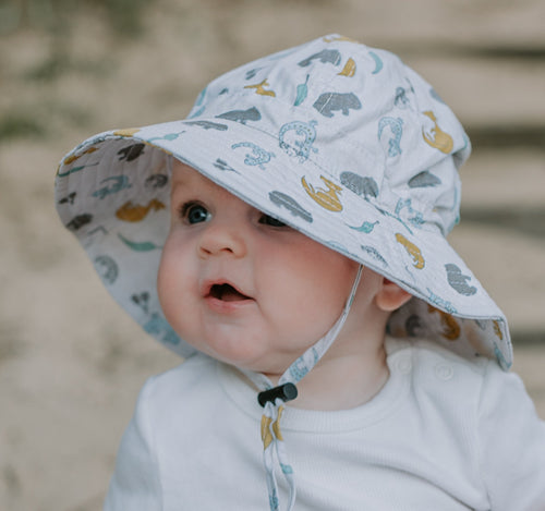 Oh Baby! Cotton Terry Sun Hat With Strap Mist Blue, Baby Hat With Velcro  Chin Strap