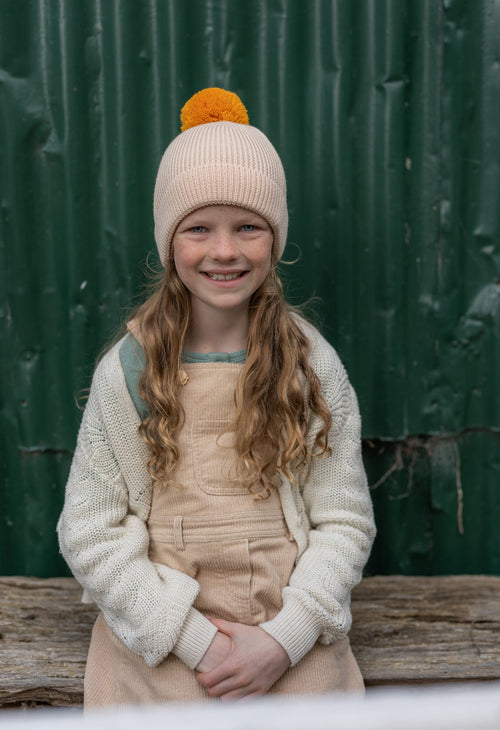 Oslo Ribbed Beanie Cream, Kids Winter Beanies