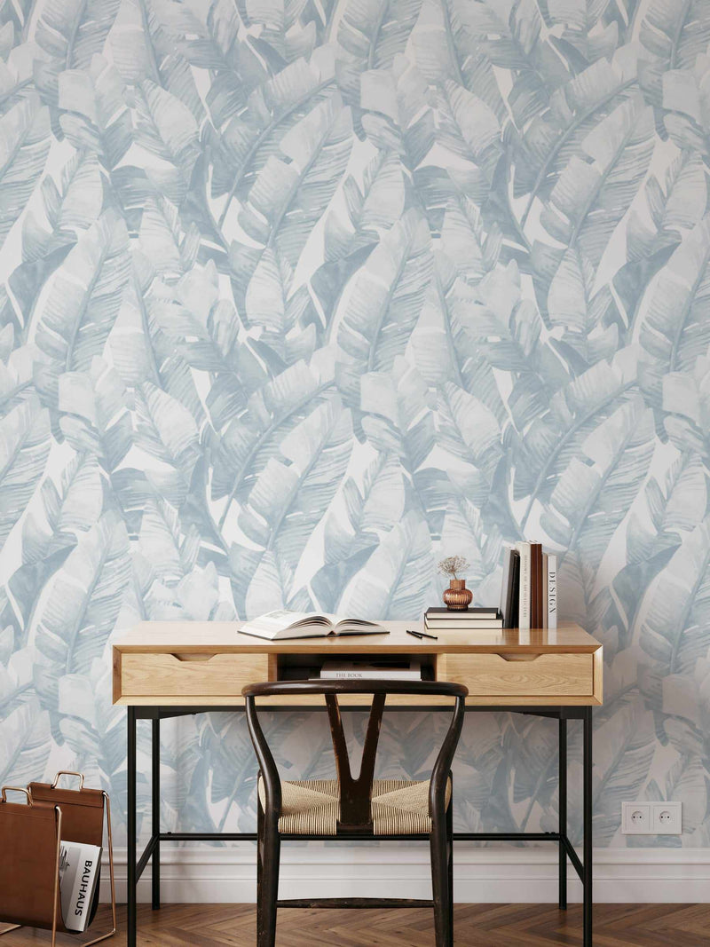 SHOP Banana Palm Leaf in Hamptons Blue Removable Fabric Wallpaper ...