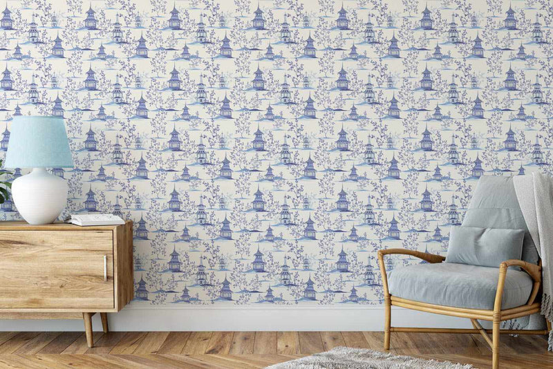 Navy Chinoiserie Wallpaper  Peel and Stick  The Wallberry