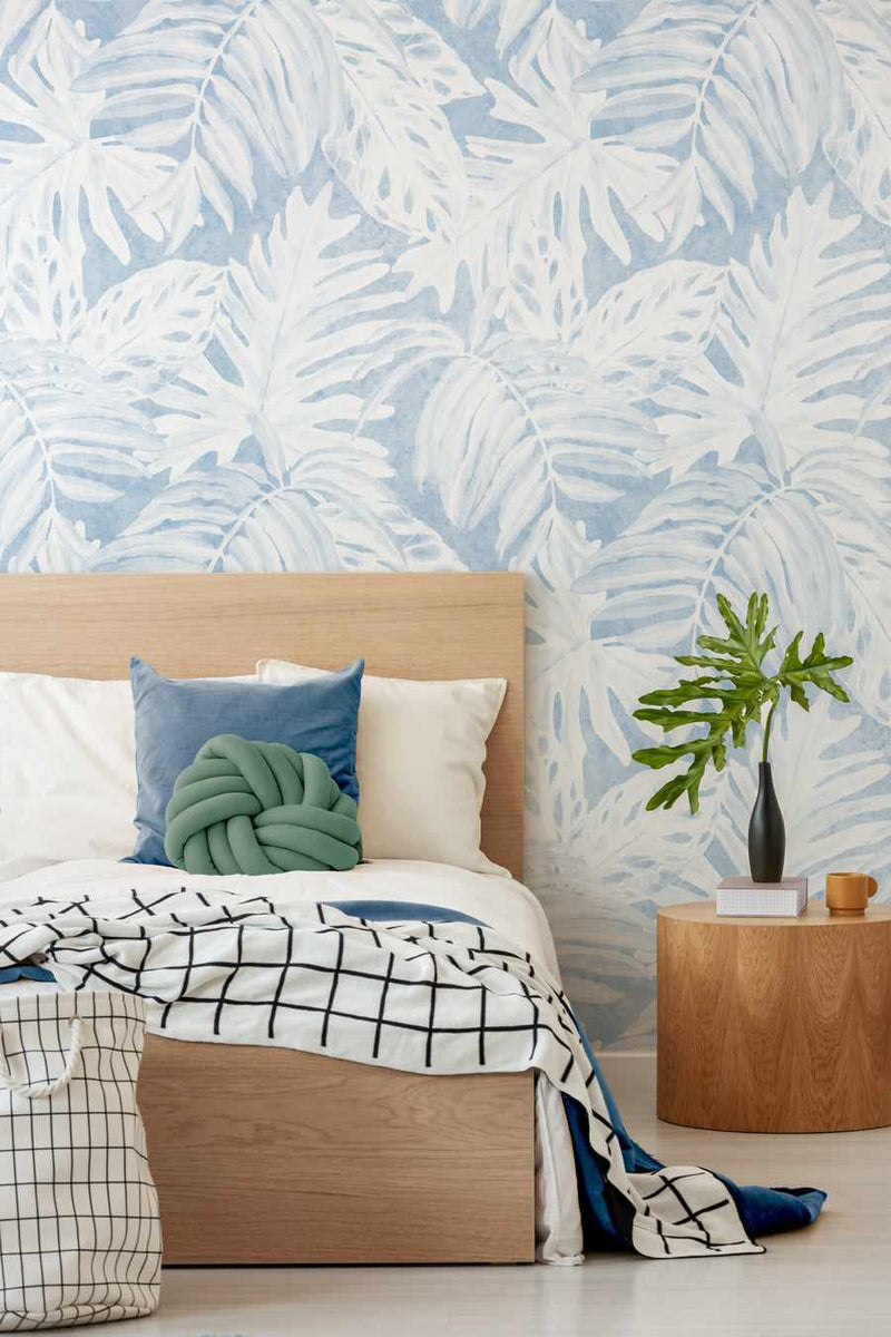 NextWall Blue Palmetto Palm Peel and Stick Removable Wallpaper  205 in W  x 18 ft L  Overstock  31758200