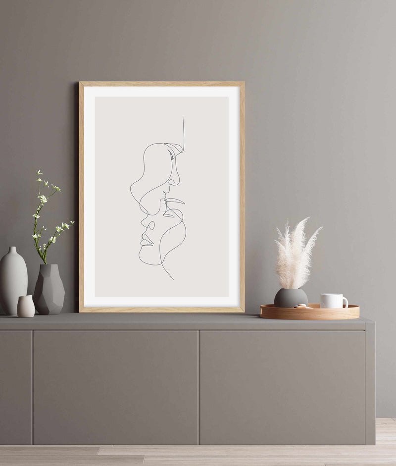 SHOP Two Faces Line Art in Beige Illustration Framed Fine Art Print ...