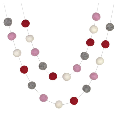 Valentine's Day Felt Ball Garland- Red, Blush Pink, White- 1" (2.5 cm) Wool Felt Balls