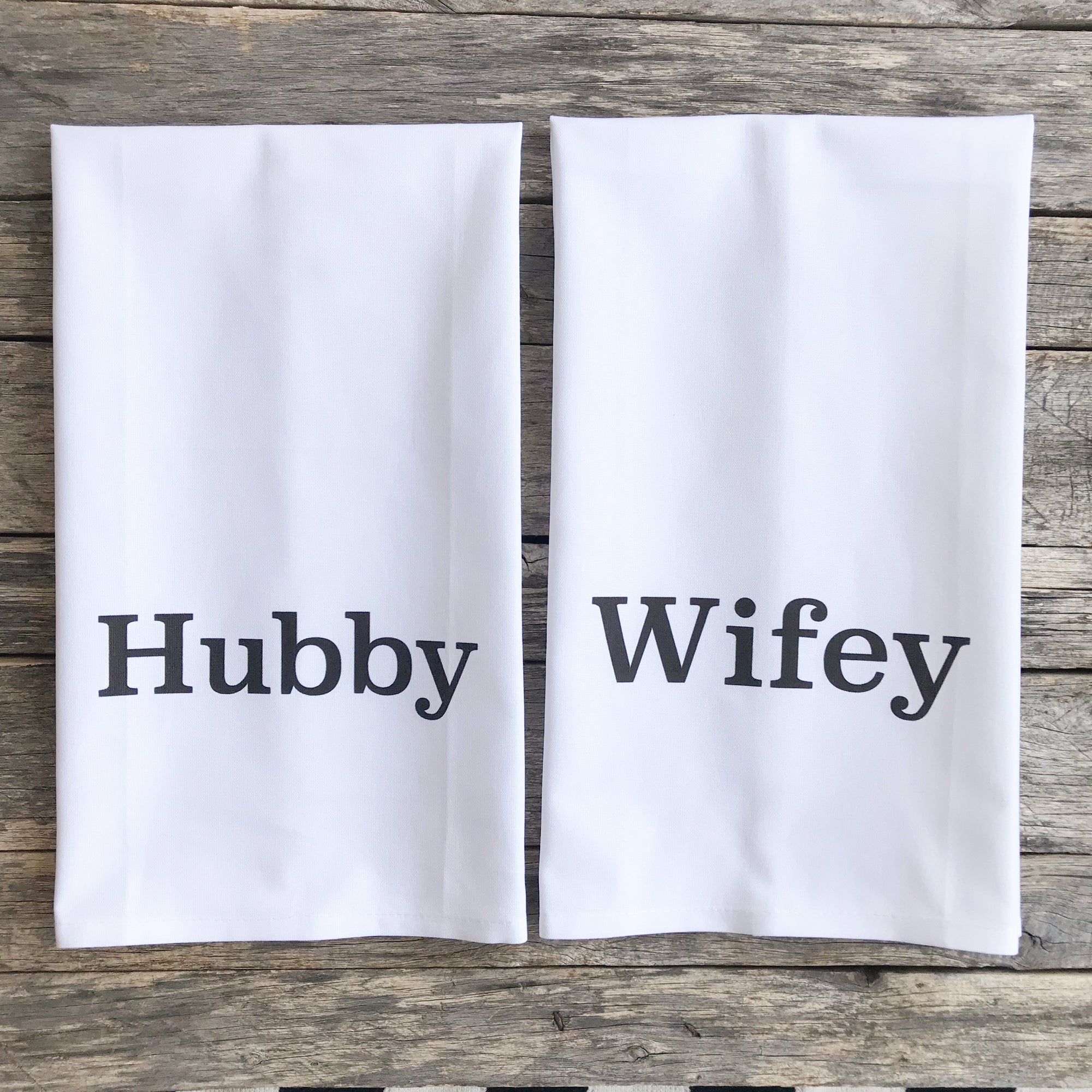 Hubby & Wifey Tea Towels - Linen and Ivory