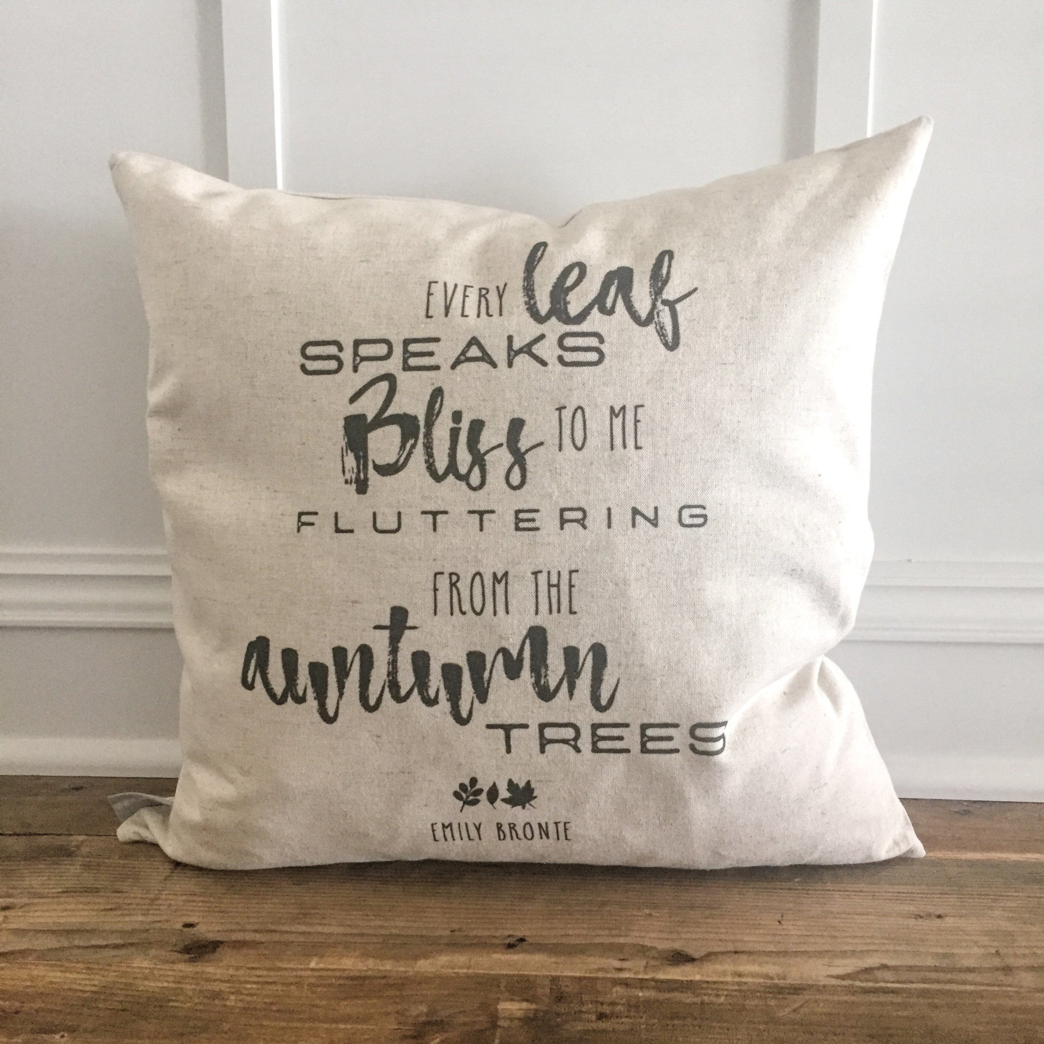 Fall Leaf Quote Pillow Cover - Linen and Ivory
