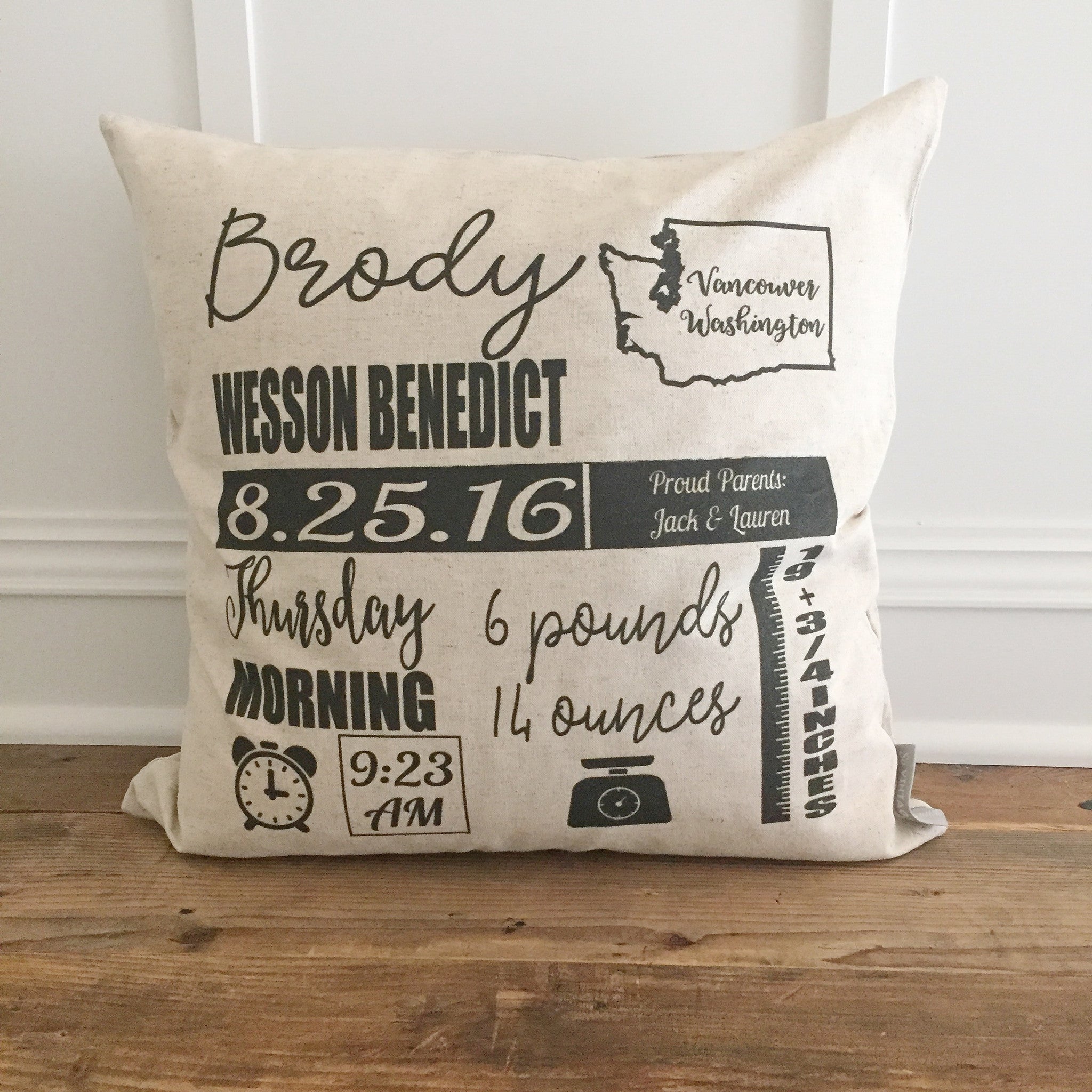 Download Icon Birth Announcement Pillow Cover - Linen and Ivory