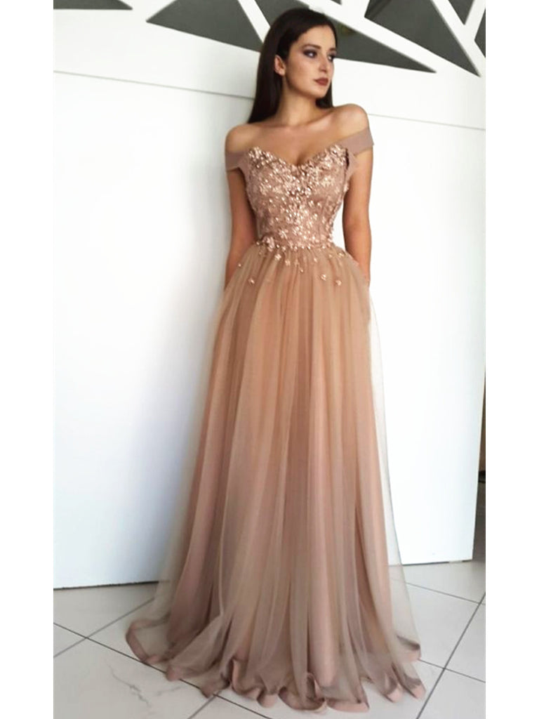 prom gown off shoulder