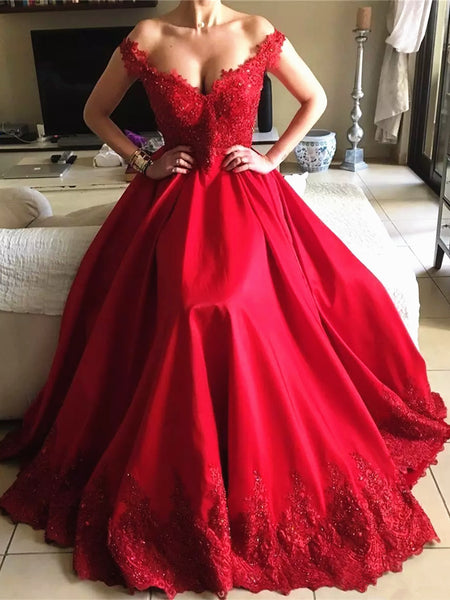 Custom Made Off Shoulder Burgundy Lace Prom Gown, Burgundy Formal Dres ...