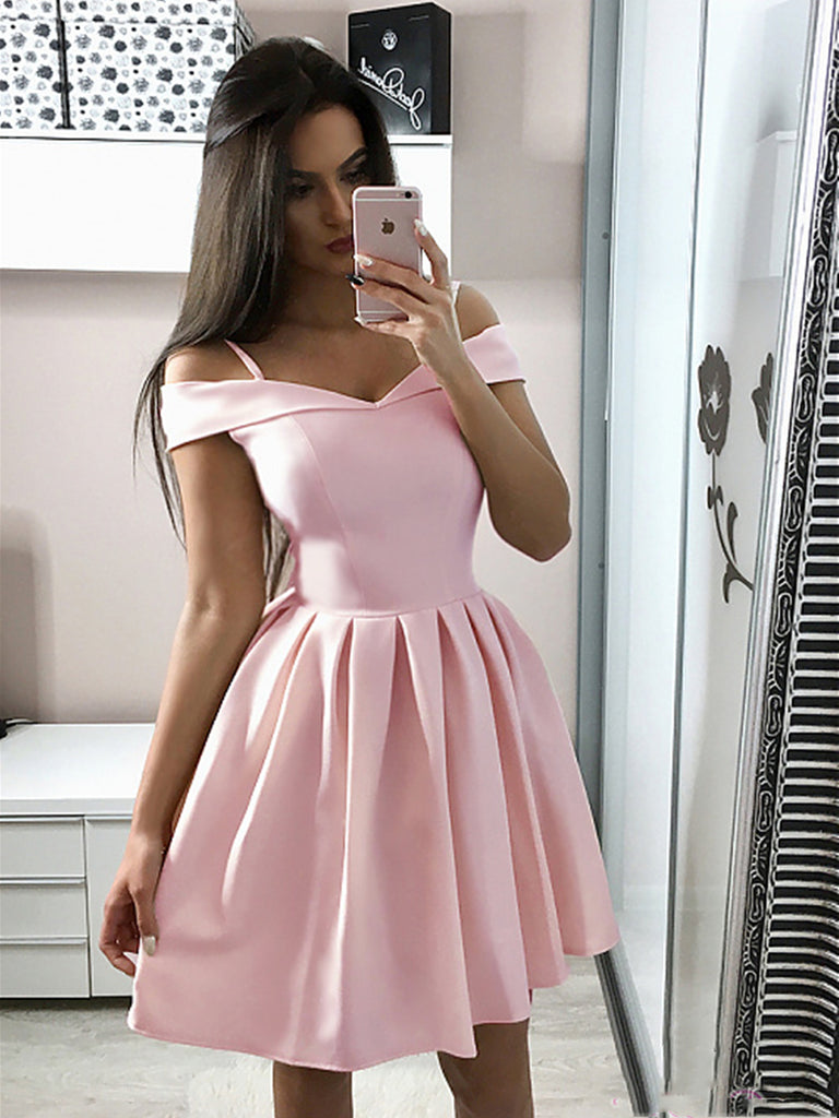 pink off the shoulder short dress