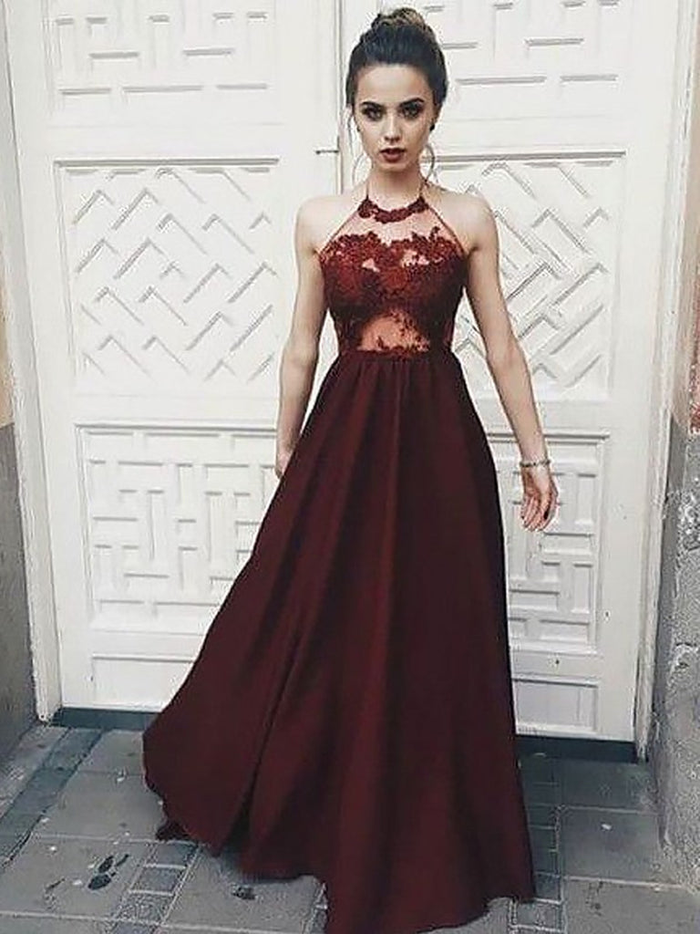lace maroon prom dress