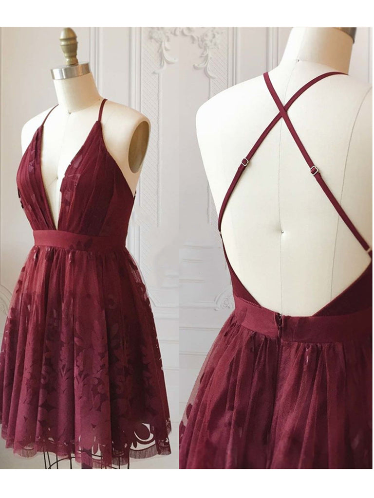 short maroon lace dress