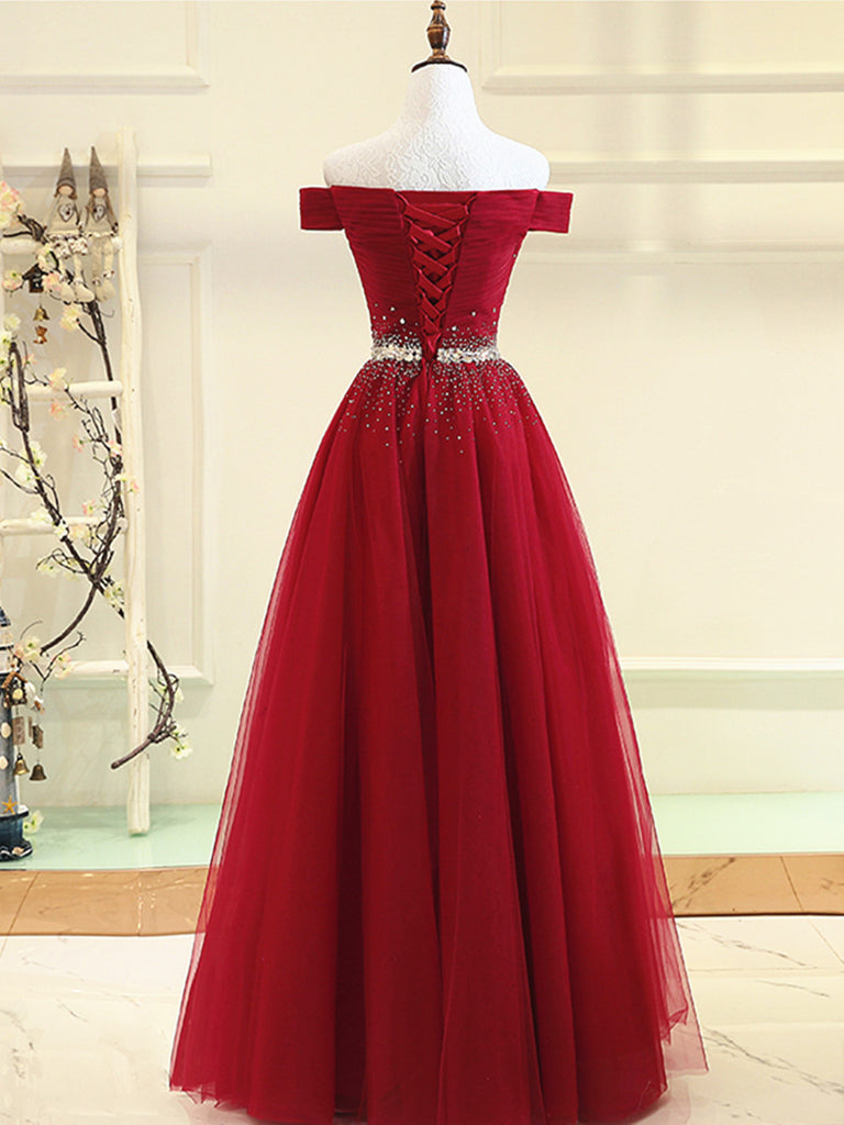 Custom Made Burgundy Off Shoulder Prom Dress, Burgundy Formal Dress, O