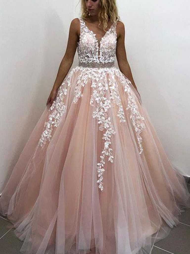 pink lace formal dress