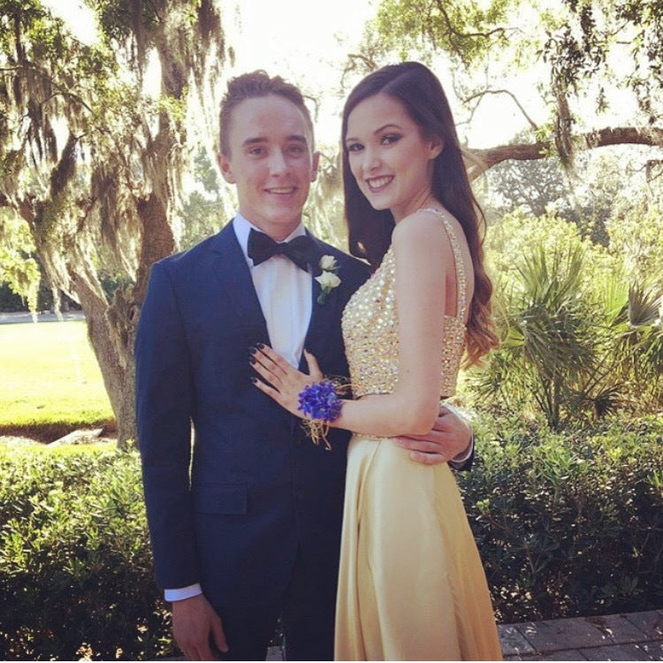 yellow and navy blue prom