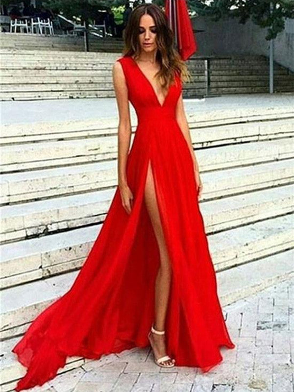 red v neck dress