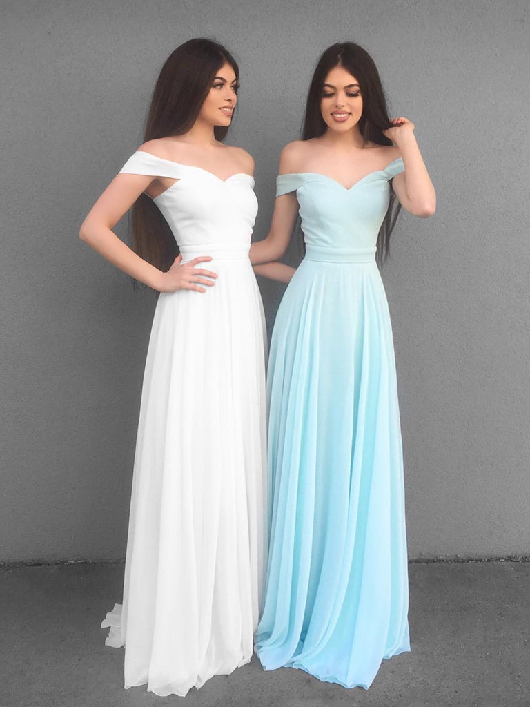 white off the shoulder prom dress