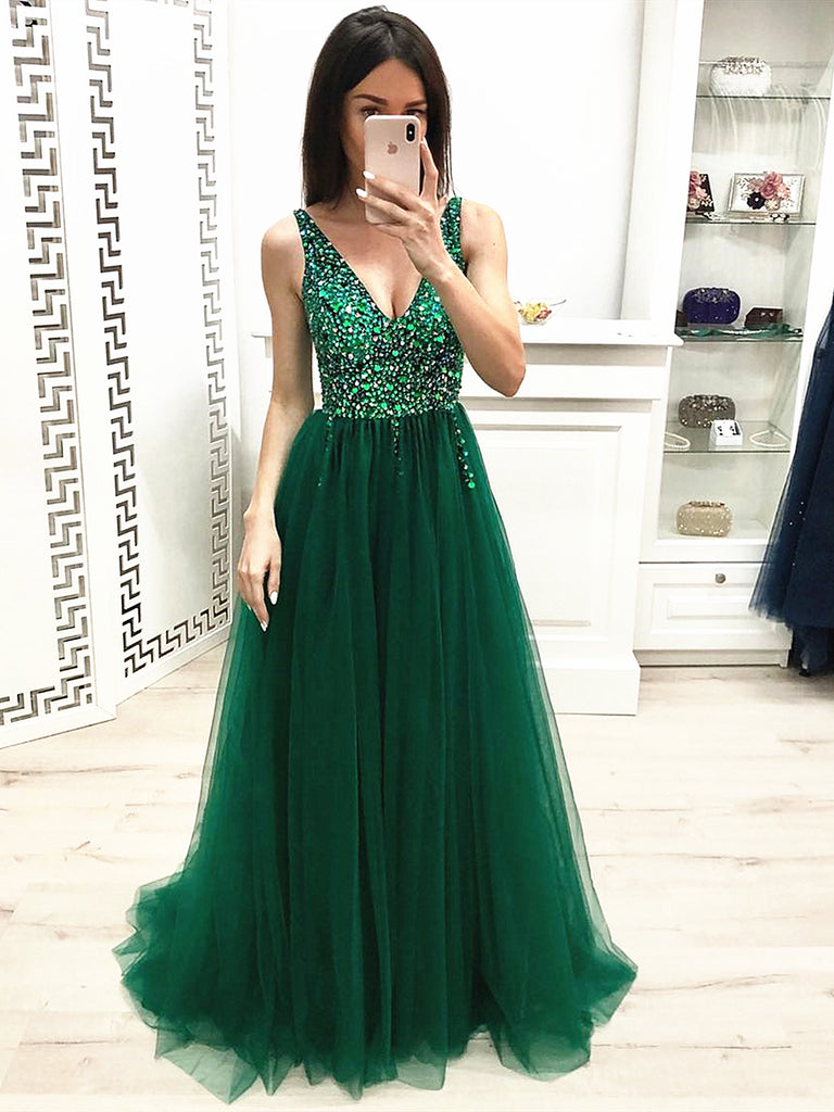 a line beaded prom dress