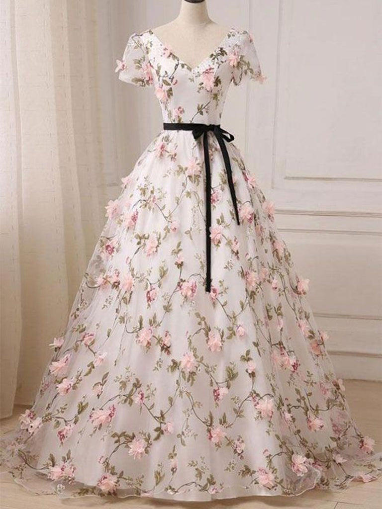 short flower prom dress